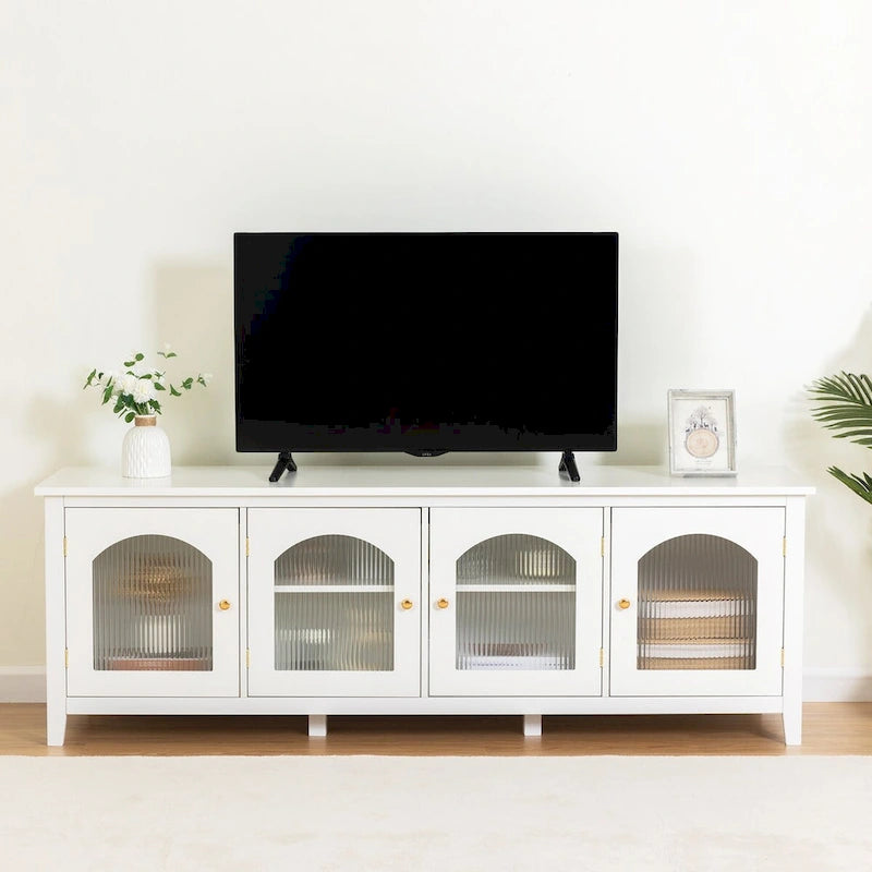 Meuble TV de rangement moderne de 180 cm en bois massif et portes vitrées