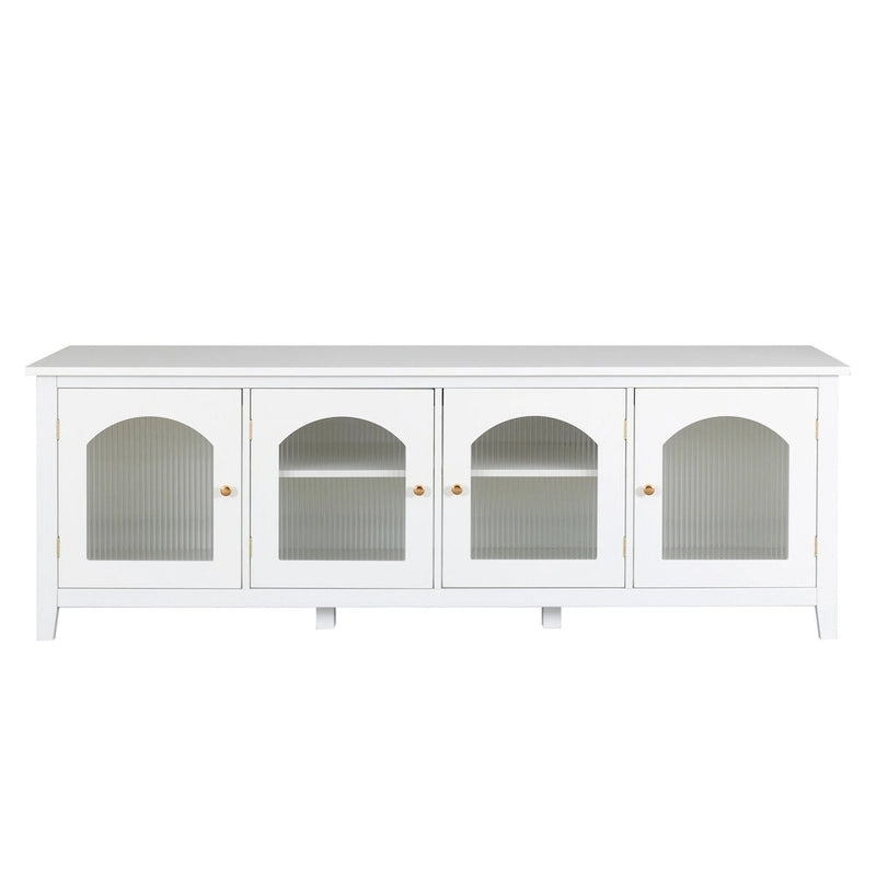 Meuble TV de rangement moderne de 180 cm en bois massif et portes vitrées