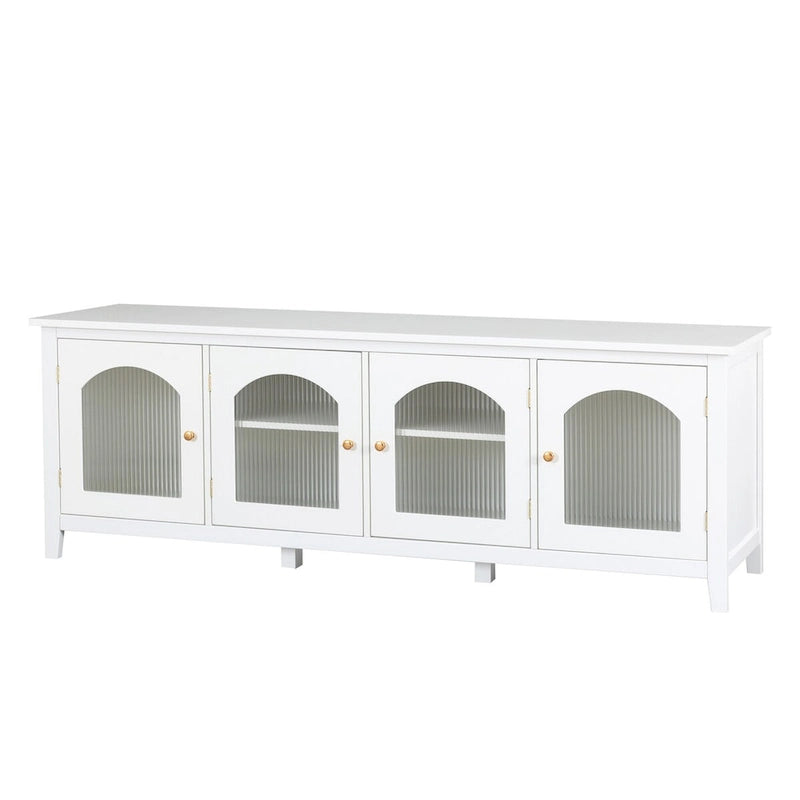 Meuble TV de rangement moderne de 180 cm en bois massif et portes vitrées