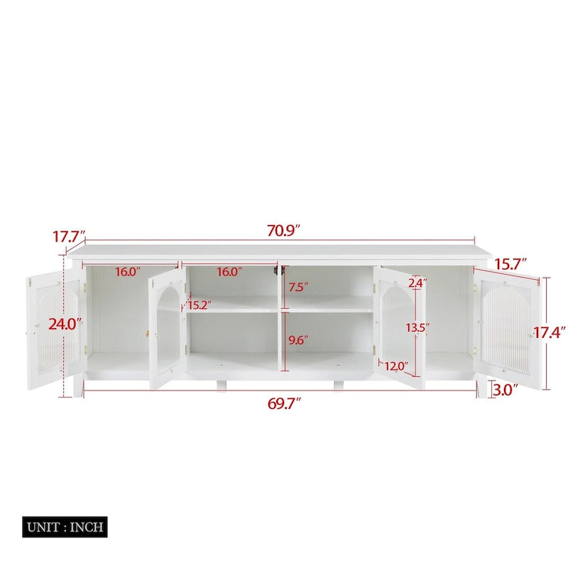 Meuble TV de rangement moderne de 180 cm en bois massif et portes vitrées