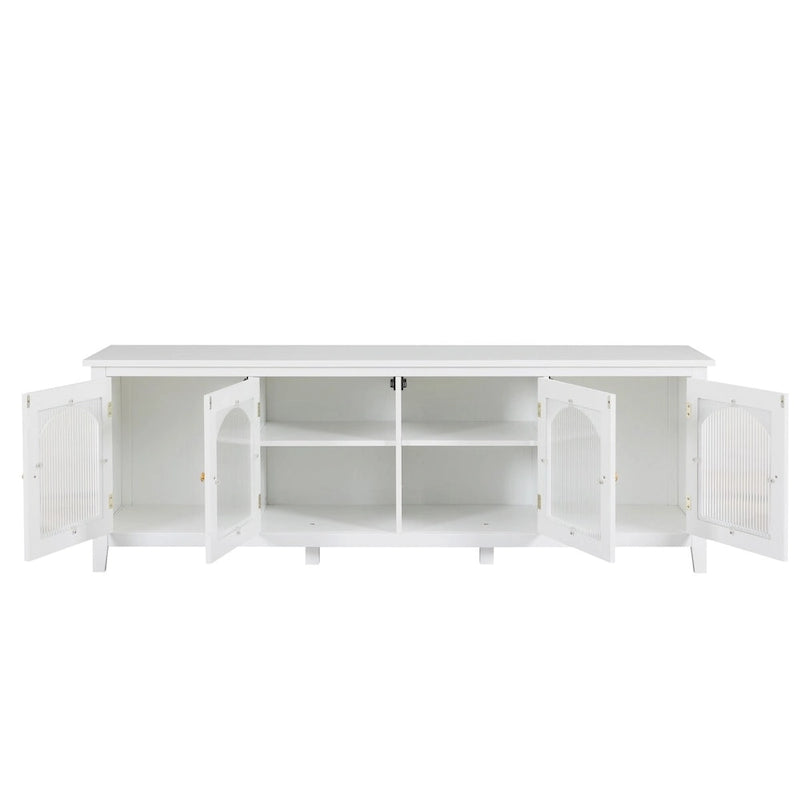 Meuble TV de rangement moderne de 180 cm en bois massif et portes vitrées