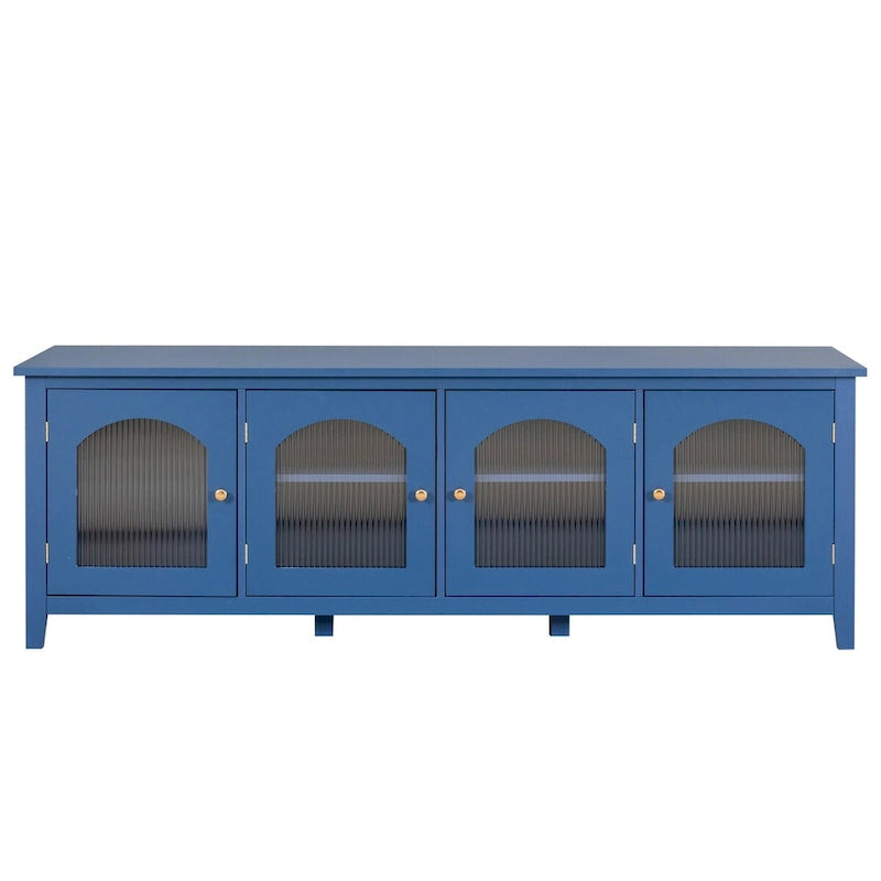 Meuble TV de rangement moderne de 180 cm en bois massif et portes vitrées