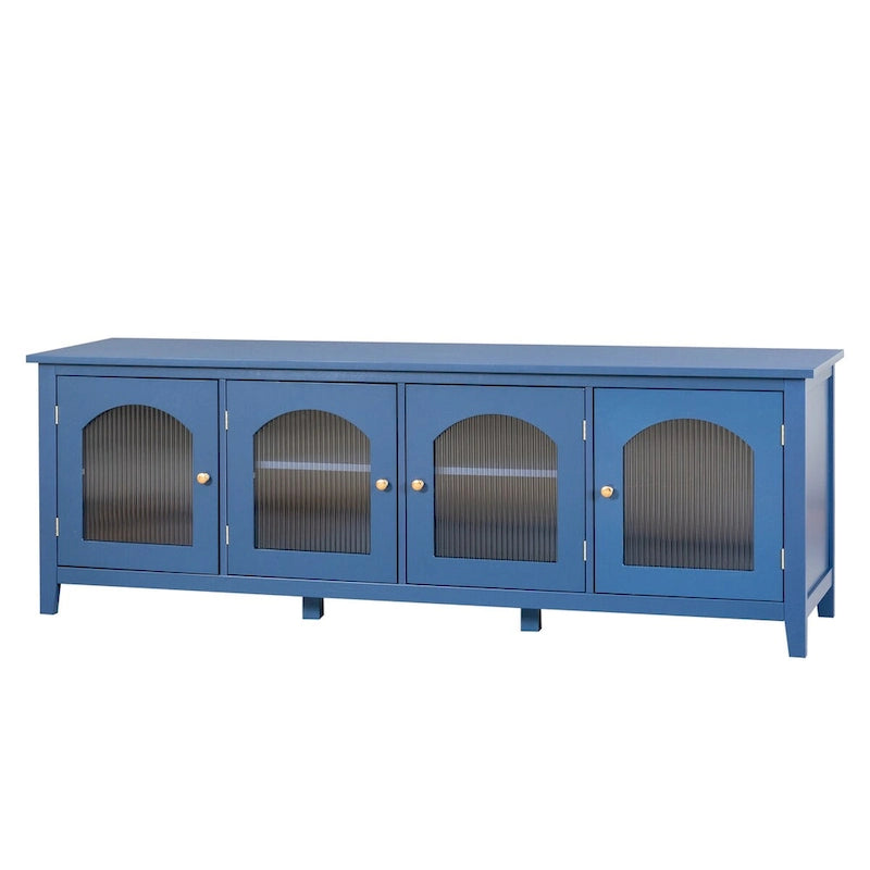 Meuble TV de rangement moderne de 180 cm en bois massif et portes vitrées