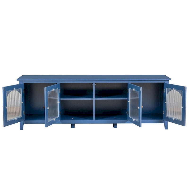 Meuble TV de rangement moderne de 180 cm en bois massif et portes vitrées