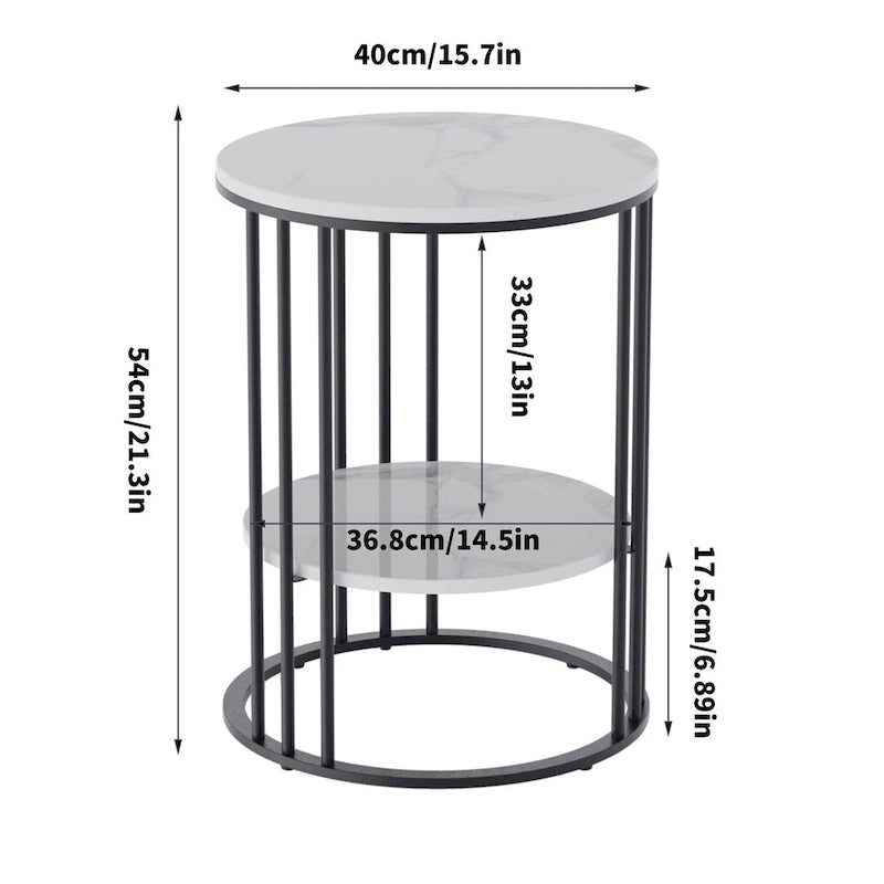 Table d'appoint ronde à 2 niveaux avec plateau en pierre frittée - 40x40x54 cm