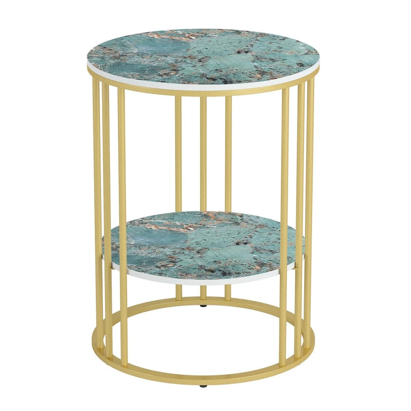 Table d'appoint ronde à 2 niveaux avec plateau en pierre frittée - 40x40x54 cm