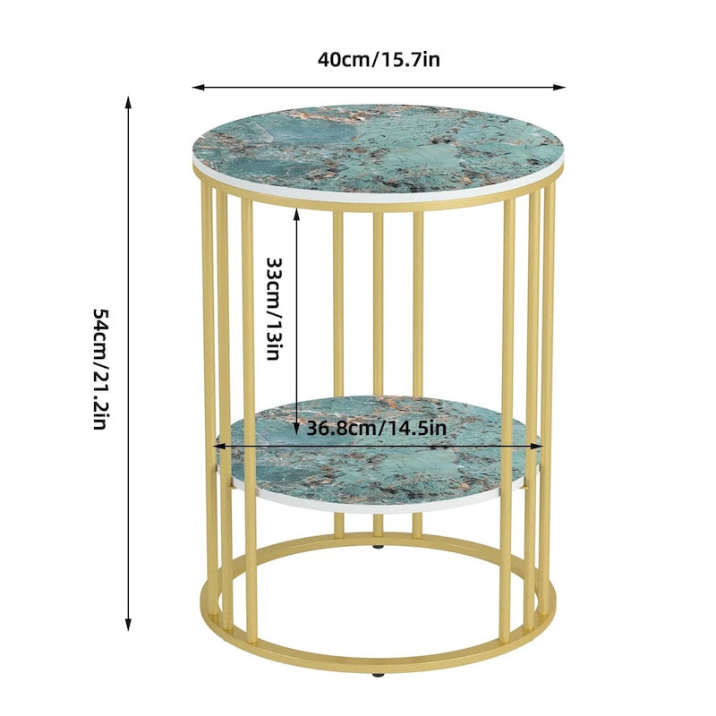 Table d'appoint ronde à 2 niveaux avec plateau en pierre frittée - 40x40x54 cm