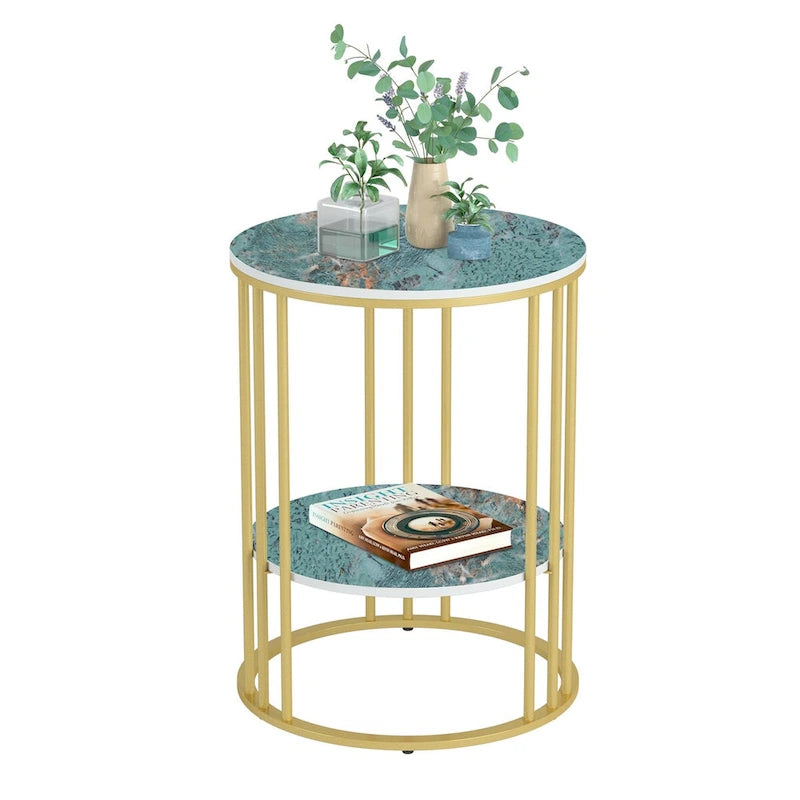 Table d'appoint ronde à 2 niveaux avec plateau en pierre frittée - 40x40x54 cm