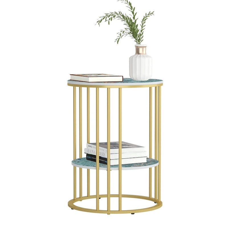 Table d'appoint ronde à 2 niveaux avec plateau en pierre frittée - 40x40x54 cm