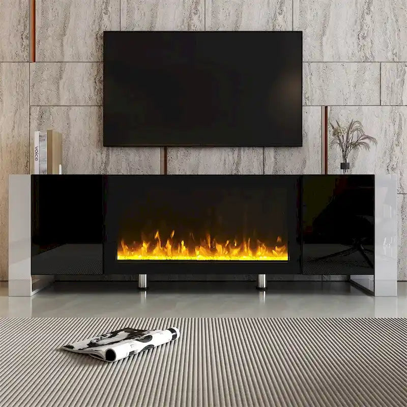 Meuble TV moderne avec foyer électrique sans chauffage pour téléviseurs jusqu'à 78 pouces