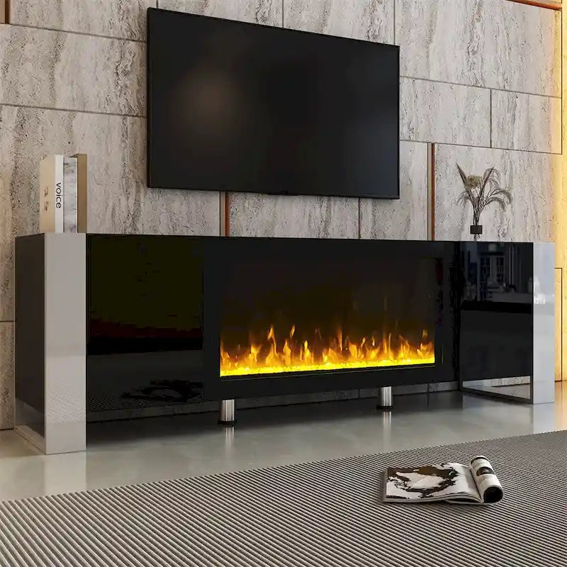 Meuble TV moderne avec foyer électrique sans chauffage pour téléviseurs jusqu'à 78 pouces