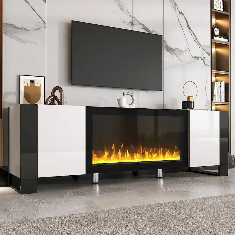 Meuble TV moderne avec foyer électrique sans chauffage pour téléviseurs jusqu'à 78 pouces