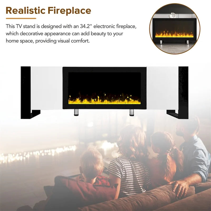 Meuble TV moderne avec foyer électrique sans chauffage pour téléviseurs jusqu'à 78 pouces