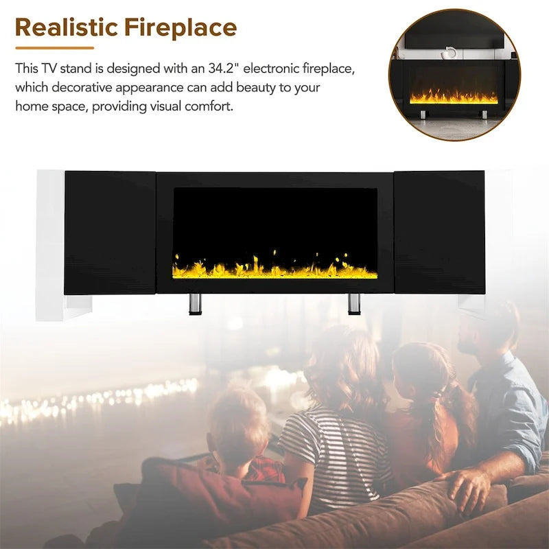 Meuble TV moderne avec foyer électrique sans chauffage pour téléviseurs jusqu'à 78 pouces