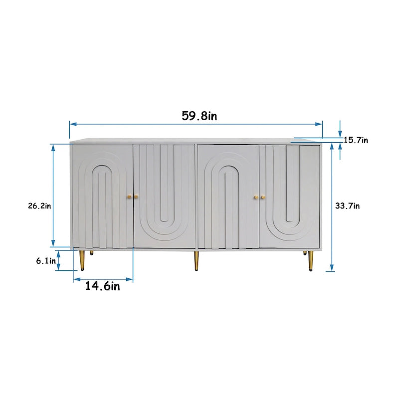Meuble bas laqué moderne à 4 portes en bois