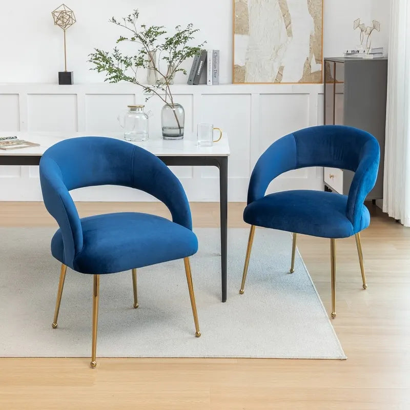 Chaise de salle à manger à dossier ouvert en velours de style Mid-Century Modern - Lot de 2
