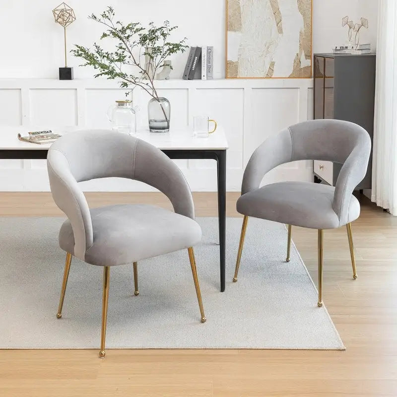 Chaise de salle à manger à dossier ouvert en velours de style Mid-Century Modern - Lot de 2