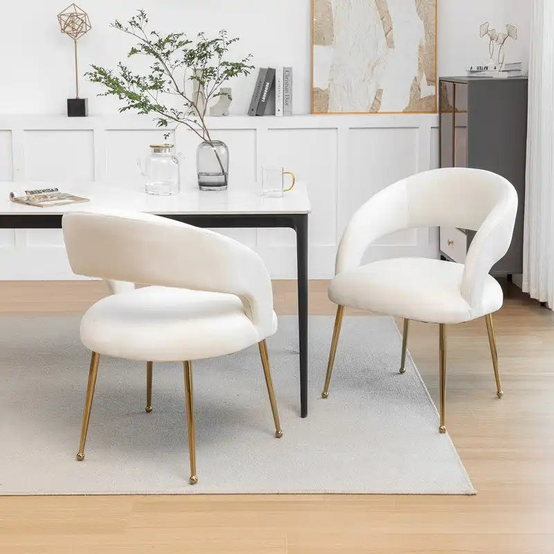 Chaise de salle à manger à dossier ouvert en velours de style Mid-Century Modern - Lot de 2