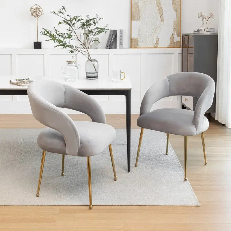 Chaise de salle à manger à dossier ouvert en velours de style Mid-Century Modern - Lot de 2