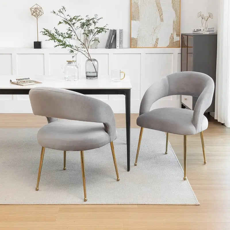 Chaise de salle à manger à dossier ouvert en velours de style Mid-Century Modern - Lot de 2