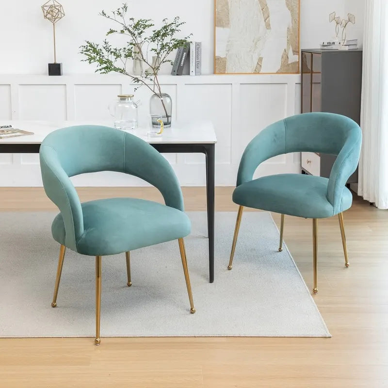 Chaise de salle à manger à dossier ouvert en velours de style Mid-Century Modern - Lot de 2