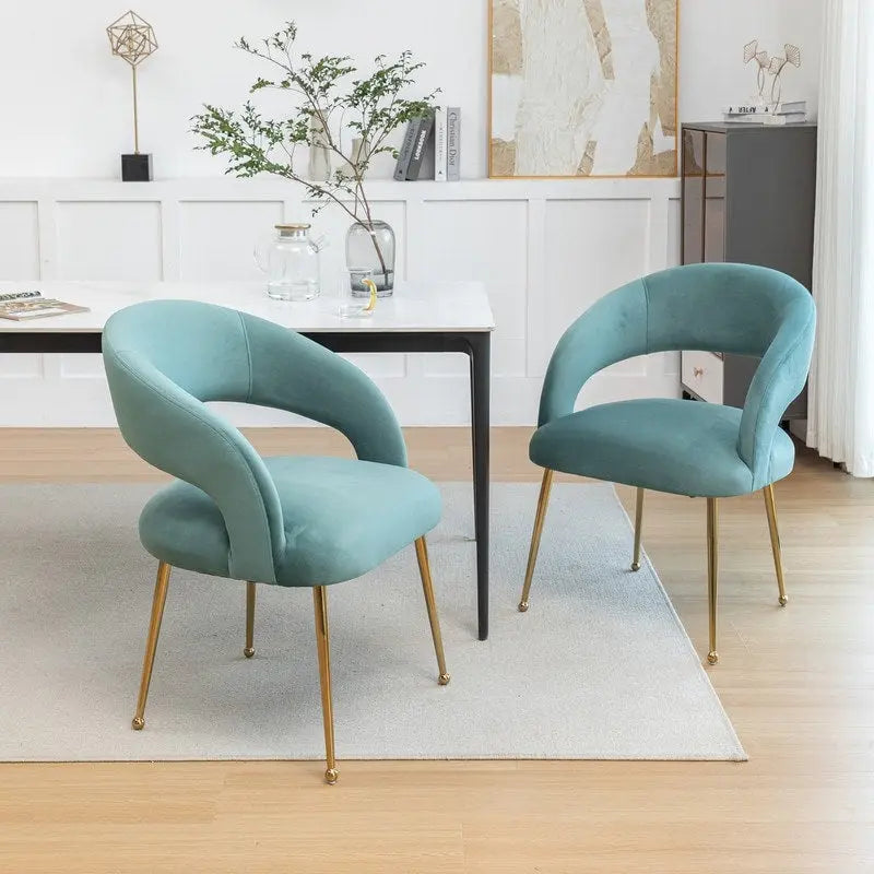 Chaise de salle à manger à dossier ouvert en velours de style Mid-Century Modern - Lot de 2