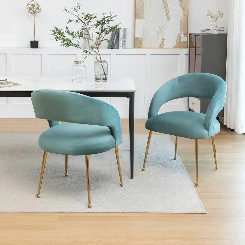 Chaise de salle à manger à dossier ouvert en velours de style Mid-Century Modern - Lot de 2