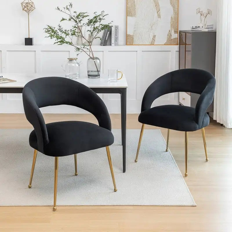 Chaise de salle à manger à dossier ouvert en velours de style Mid-Century Modern - Lot de 2