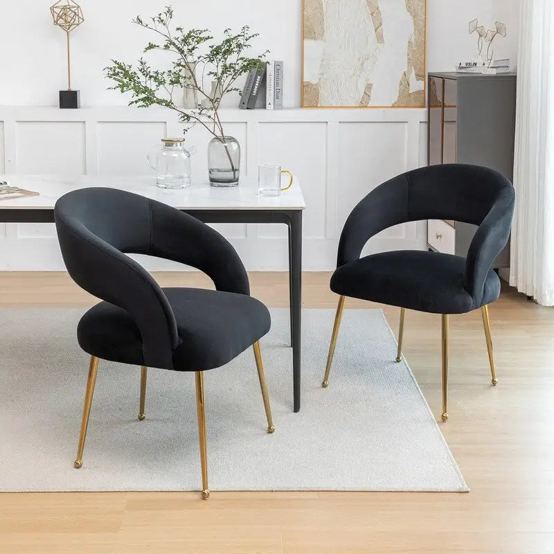 Chaise de salle à manger à dossier ouvert en velours de style Mid-Century Modern - Lot de 2