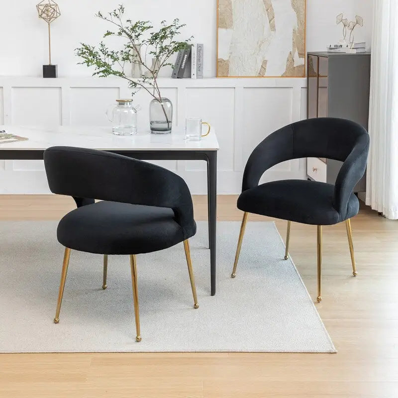 Chaise de salle à manger à dossier ouvert en velours de style Mid-Century Modern - Lot de 2
