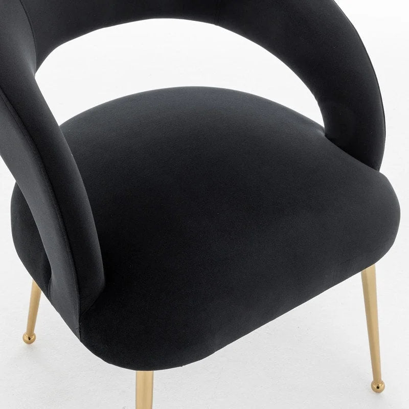 Chaise de salle à manger à dossier ouvert en velours de style Mid-Century Modern - Lot de 2