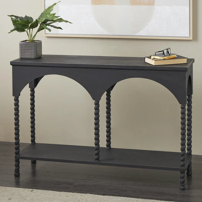 Console en bois avec étagère et arche – Noir