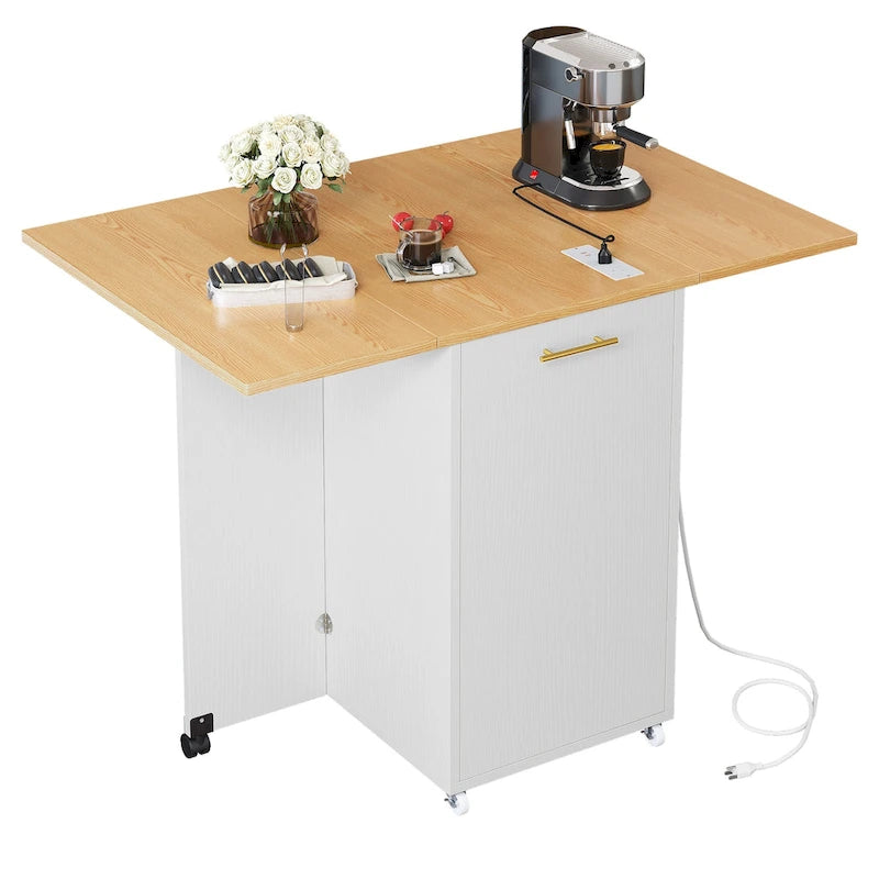 Ilot de cuisine pliable avec armoire de rangement pour poubelle