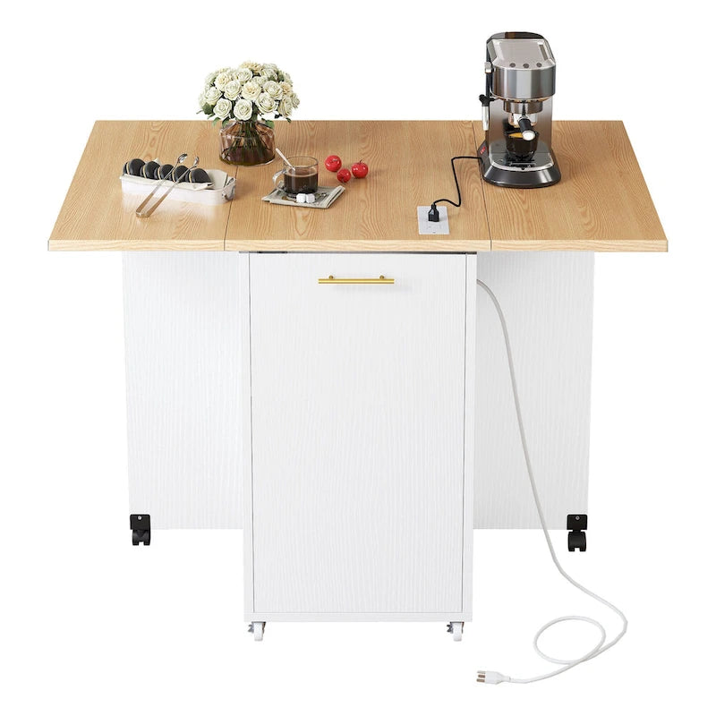 Ilot de cuisine pliable avec armoire de rangement pour poubelle