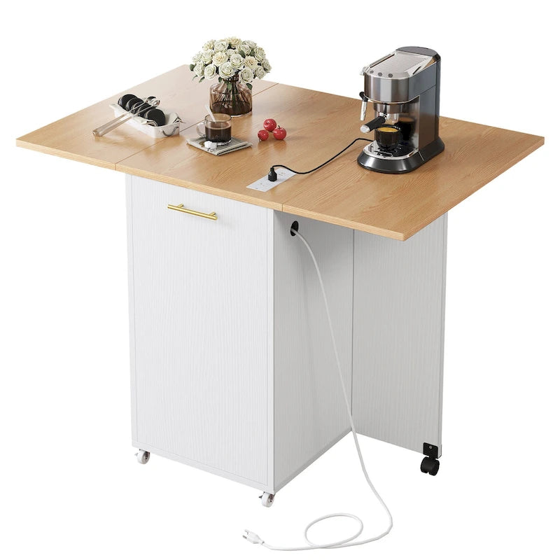 Ilot de cuisine pliable avec armoire de rangement pour poubelle