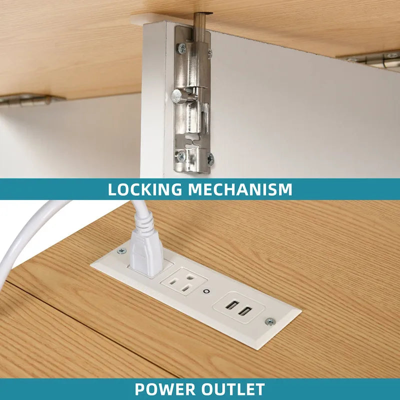 Ilot de cuisine pliable avec armoire de rangement pour poubelle