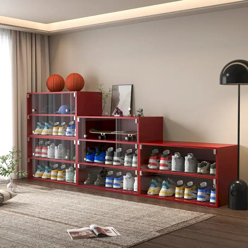 Boîte à chaussures à porte vitrée Meuble de rangement pour baskets avec lumière LED RVB