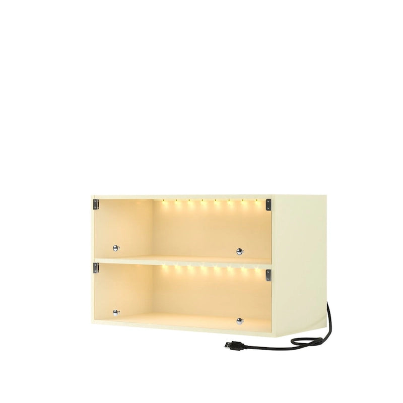 Boîte à chaussures à porte vitrée Meuble de rangement pour baskets avec lumière LED RVB