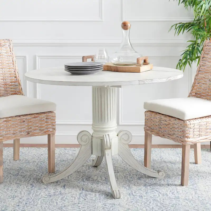 SAFAVIEH Jeane Antique White Drop Leaf Dining Table - 43 W x 43 D x 31 H - 43Wx43Dx31H